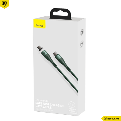 Baseus Zinc mágneses adat és töltőkábel Type-C / Type-C 100W 1,5m - Zöld